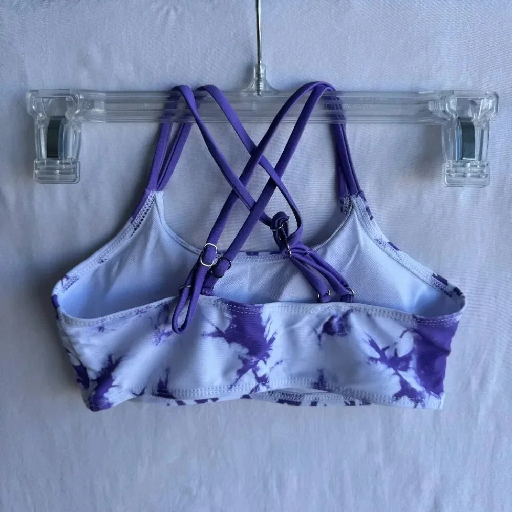 Purple Tie-Dye Heart Bikini Top - Crisscross Back, Girls Size 8Y